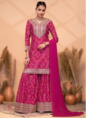 Magenta and Purple Embroidered Trendy Salwar Kameez