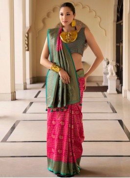 Magenta and Rani Color Contemporary Saree