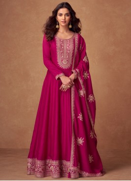 Magenta and Rani Silk Floor Length Gown