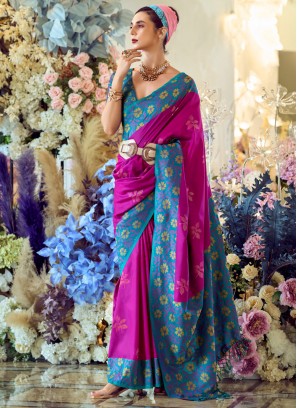 Magenta and Rani Weaving Trendy Saree