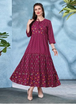 Magenta Printed Readymade Gown