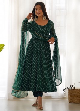 Magnetic Green Faux Georgette Trendy Salwar Kameez