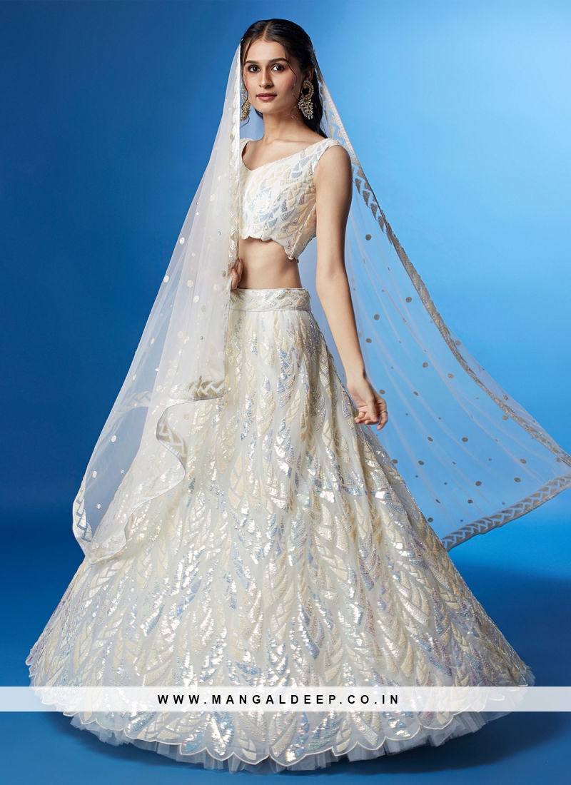 Buy Beautiful Off White Floral Embroidered Lehenga Online in USA – Pure  Elegance
