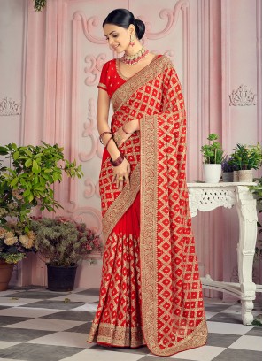 Magnetize Georgette Red Stone Traditional Saree