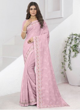 Magnetize Silk Sequins Pink Traditional Saree