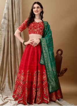 Magnificent Jacquard Work Red Jacquard Silk Designer Lehenga Choli