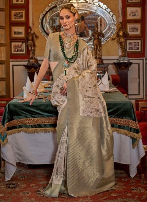 Magnificent Tussar Silk Beige Trendy Saree