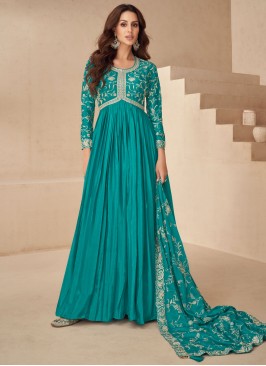 Majestic Embroidered Silk Designer Gown