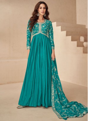 Majestic Embroidered Silk Designer Gown