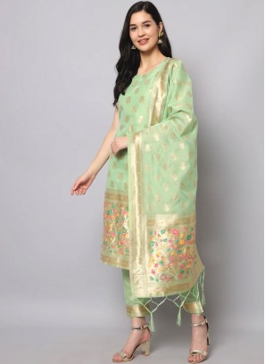 Majestic Jacquard Work Sea Green Silk Trendy Salwar Suit