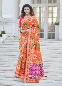 Majestic Orange Weaving Traditional Designer Saree
