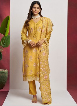 Majesty Embroidered Organza Yellow Salwar Kameez