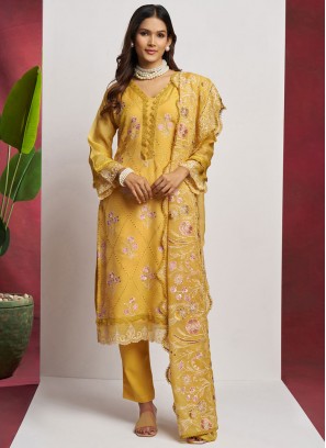 Majesty Embroidered Organza Yellow Salwar Kameez