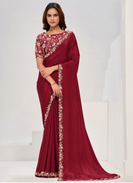 Majesty Georgette Maroon Stone Traditional Saree