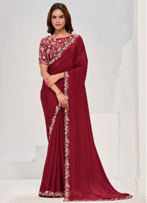 Majesty Georgette Maroon Stone Traditional Saree