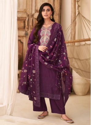 Majesty Silk Purple Palazzo Salwar Suit