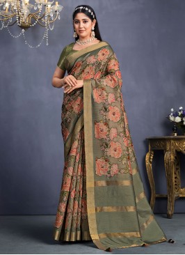 Majesty Tussar Silk Floral Print Contemporary Styl