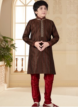 Coffee jaquard Indo Western Suit for Boys.
