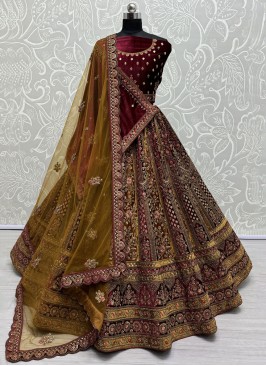 Maroon and Mustard Color Designer Lehenga Choli