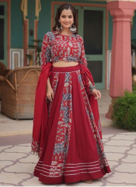 Maroon and Rani Ceremonial Rayon Readymade Lehenga Choli