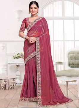 Maroon and Rani Ceremonial Silk Contemporary Saree