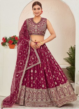 Maroon and Rani pure-dola Ceremonial Readymade Lehenga Choli