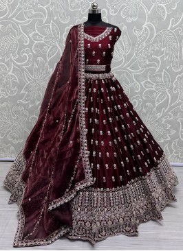 Maroon Burburry  Engagement Lehenga Choli