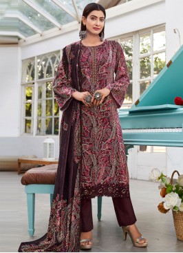 Maroon Ceremonial Velvet Trendy Salwar Suit