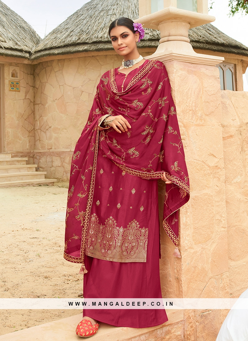 Maroon Color Jacquard Suit With Heavy Work Dupatta