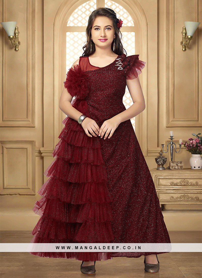 maroon net gown