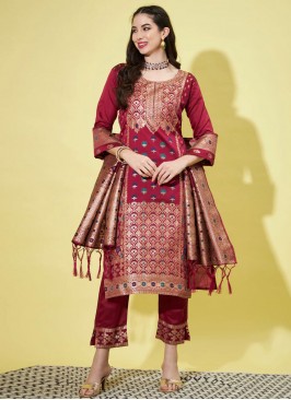 Maroon Cotton Silk Trendy Salwar Suit