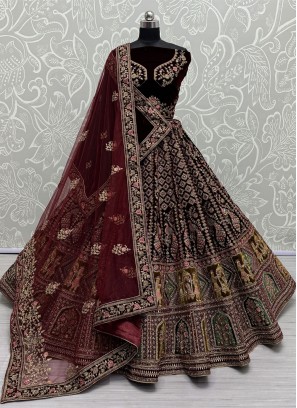 Maroon Sequins Bridal Lehenga Choli