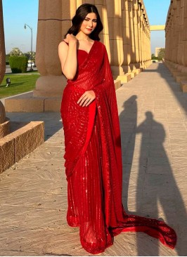 Maroon Sequins Ceremonial Contemporary Saree