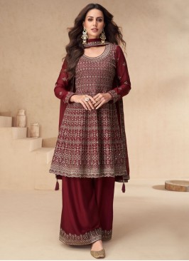 Maroon Silk Festival Trendy Salwar Suit