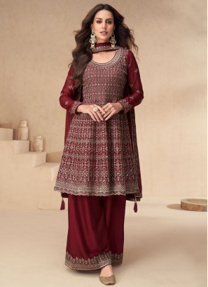 Maroon Silk Festival Trendy Salwar Suit