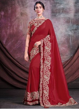 Maroon Silk Stone Contemporary Saree