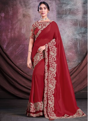 Maroon Silk Stone Contemporary Saree