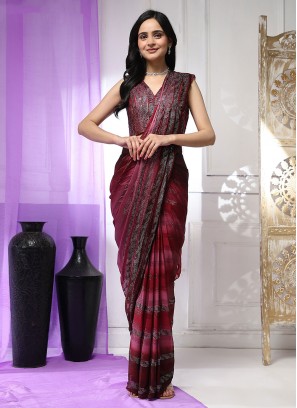 Maroon Stone Work Classic Saree