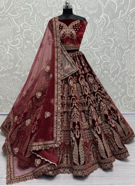 Maroon Velvet Sequins Trendy Lehenga Choli