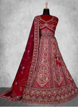 Maroon Velvet Thread Work Trendy Lehenga Choli