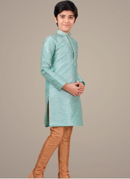 Light Pista gicha silk Indo Western Suit for Boys.