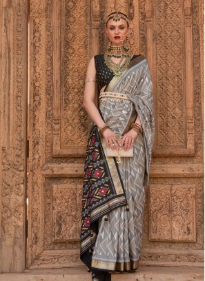 Marvelous Printed Silk Grey Contemporary Saree