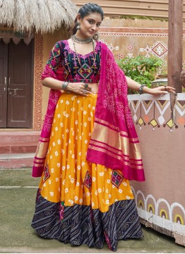 Maslin Cotton Mirror Yellow Readymade Lehenga Choli