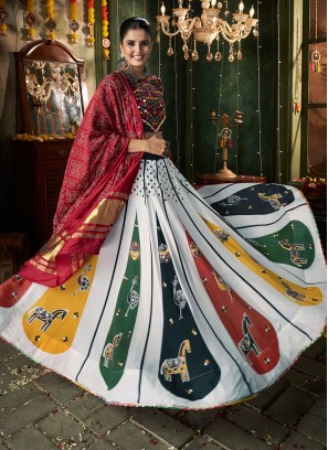 Maslin Silk Mirror Designer Lehenga Choli in White