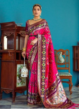 Masterly Banarasi Silk Woven Hot Pink Classic Saree