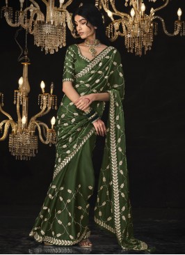 Masterly Green Embroidered Trendy Saree