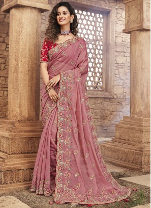 Buy Mauve Chinon Embroidered Saree Party Wear Online at Best Price | Cbazaar