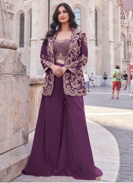 Mauve  Silk Ceremonial Palazzo Salwar Suit