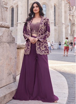 Mauve  Silk Ceremonial Palazzo Salwar Suit