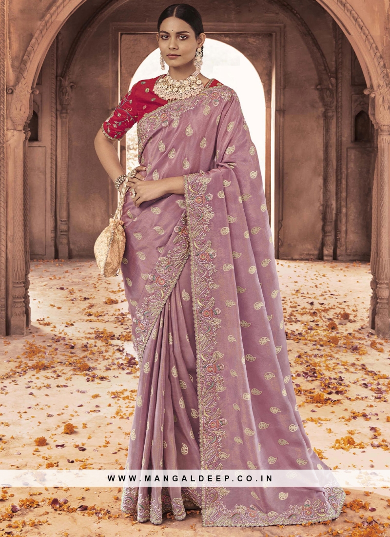 Lowest price | Mauve Traditional Hand Embroidery Saree and Mauve  Traditional Hand Embroidery Sari online shopping